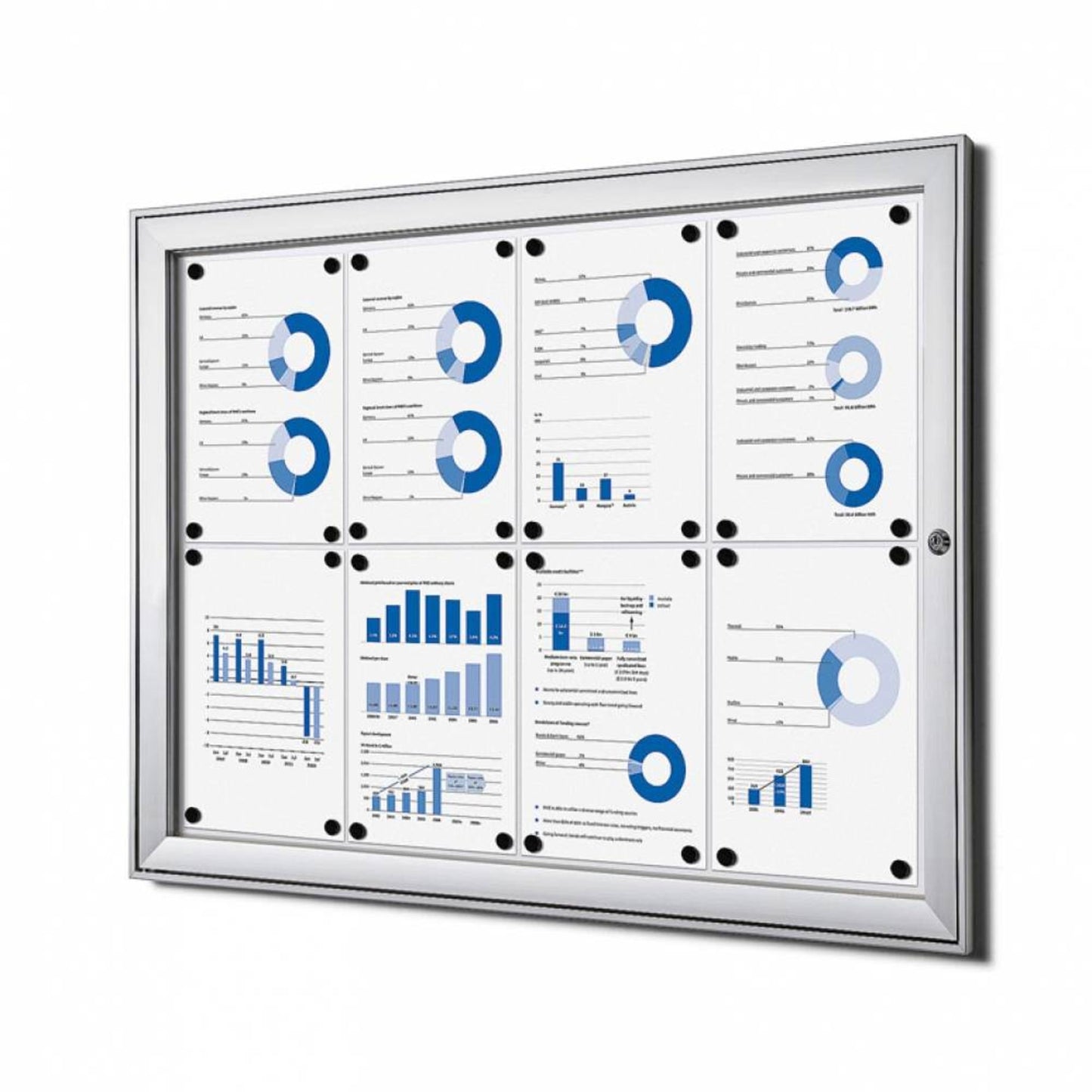Showdown® Displays Schaukasten Innenbereich, regengeschützter Außenbereich 96,1 x 69,6 x 2,3 cm (B x H x T) 8 x DIN A4 mit Schloss Aluminium silber