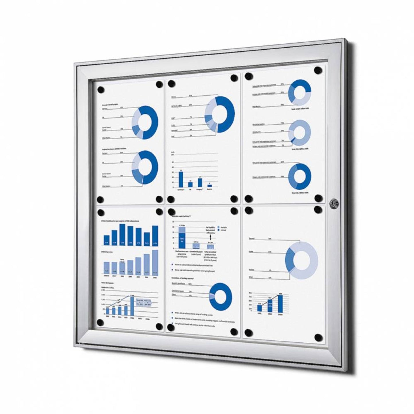 Showdown® Displays Schaukasten Innenbereich, regengeschützter Außenbereich 74,1 x 69,6 x 2,3 cm (B x H x T) 6 x DIN A4 mit Schloss Aluminium silber