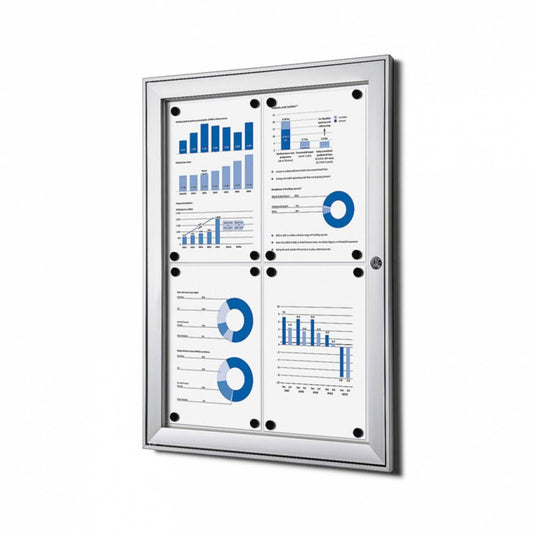 Showdown® Displays Schaukasten Innenbereich, regengeschützter Außenbereich 52,1 x 69,6 x 2,3 cm (B x H x T) 4 x DIN A4 mit Schloss Aluminium silber