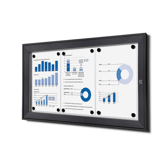 Showdown® Displays Schaukasten Innenbereich, regengeschützter Außenbereich 74,1 x 38,8 x 2,3 cm (B x H x T) 3 x DIN A4 mit Schloss Aluminium anthrazit