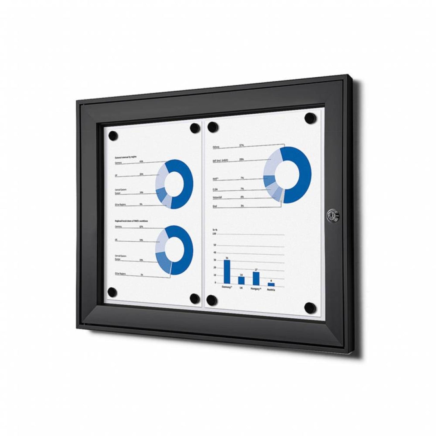 Showdown® Displays Schaukasten Innenbereich, regengeschützter Außenbereich 52,1 x 38,8 x 2,3 cm (B x H x T) 2 x DIN A4 mit Schloss Aluminium schwarz