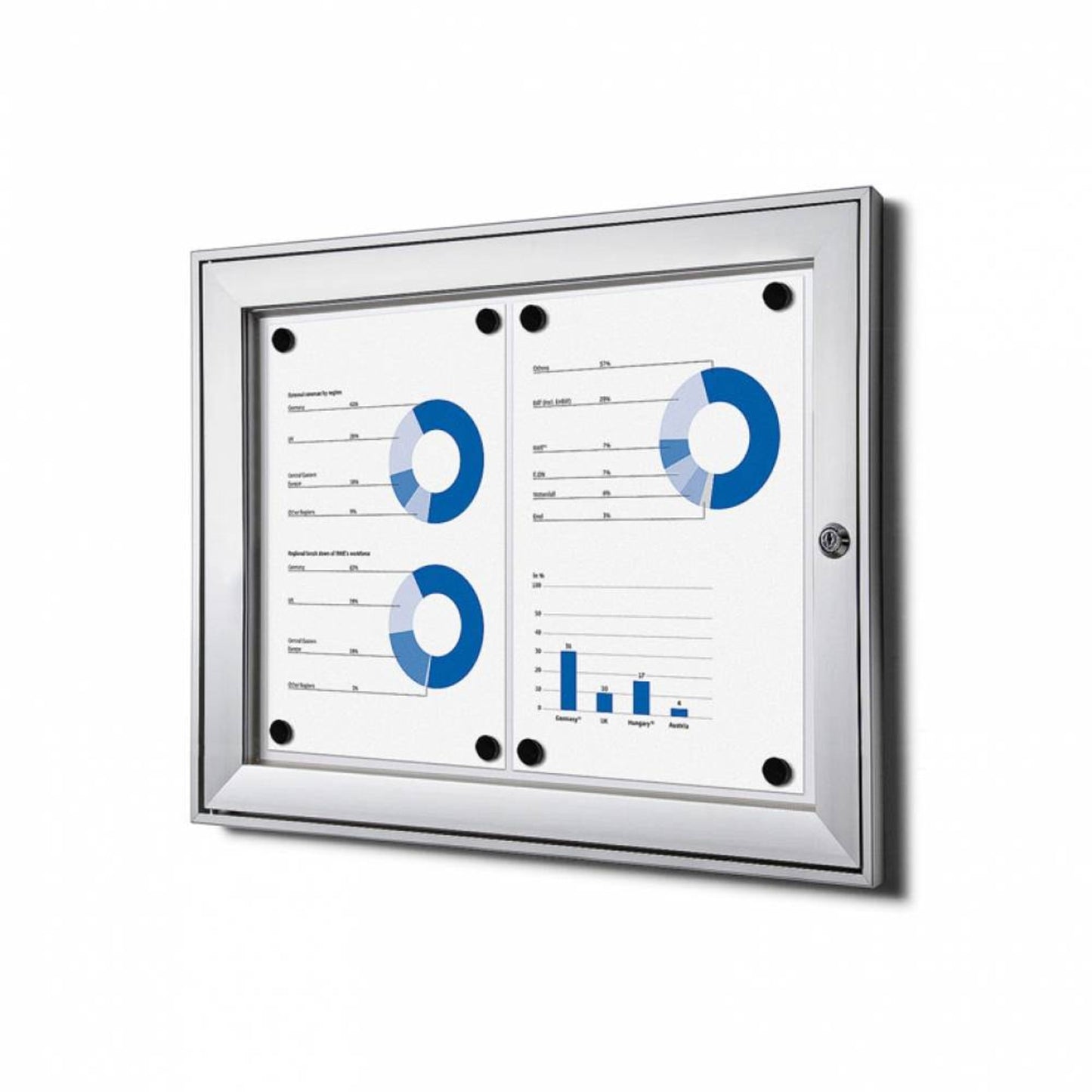 Showdown® Displays Schaukasten Innenbereich, regengeschützter Außenbereich 52,1 x 38,8 x 2,3 cm (B x H x T) 2 x DIN A4 mit Schloss Aluminium silber