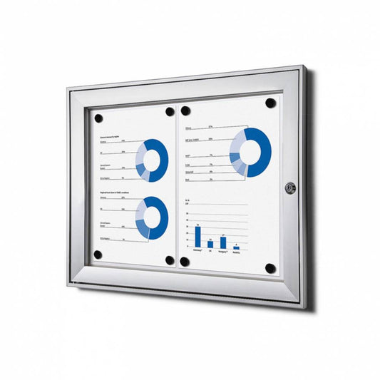 Showdown® Displays Schaukasten Innenbereich, regengeschützter Außenbereich 52,1 x 38,8 x 2,3 cm (B x H x T) 2 x DIN A4 mit Schloss Aluminium silber