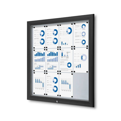 Showdown® Displays Schaukasten Outdoor Außenbereich 102,5 x 106,7 x 4,7 cm (B x H x T) 12 x DIN A4 mit Schloss Aluminium schwarz