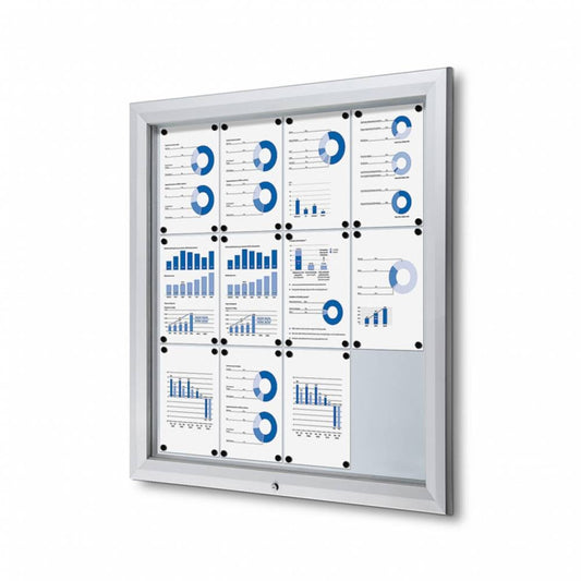Showdown® Displays Schaukasten Outdoor Außenbereich 102,5 x 106,7 x 4,7 cm (B x H x T) 12 x DIN A4 mit Schloss Aluminium silber