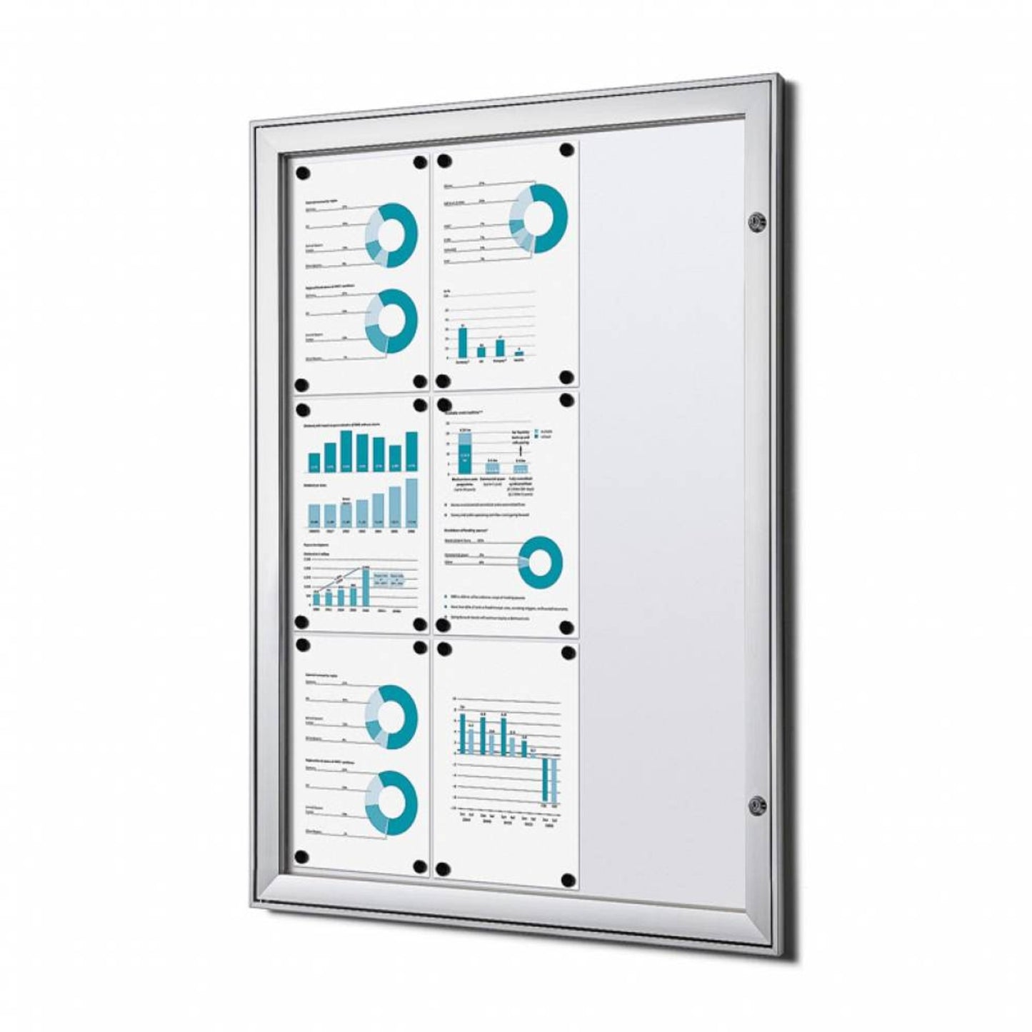 Showdown® Displays Schaukasten Innenbereich, regengeschützter Außenbereich 74,1 x 100,4 x 2,3 cm (B x H x T) 9 x DIN A4 mit Schloss Aluminium silber
