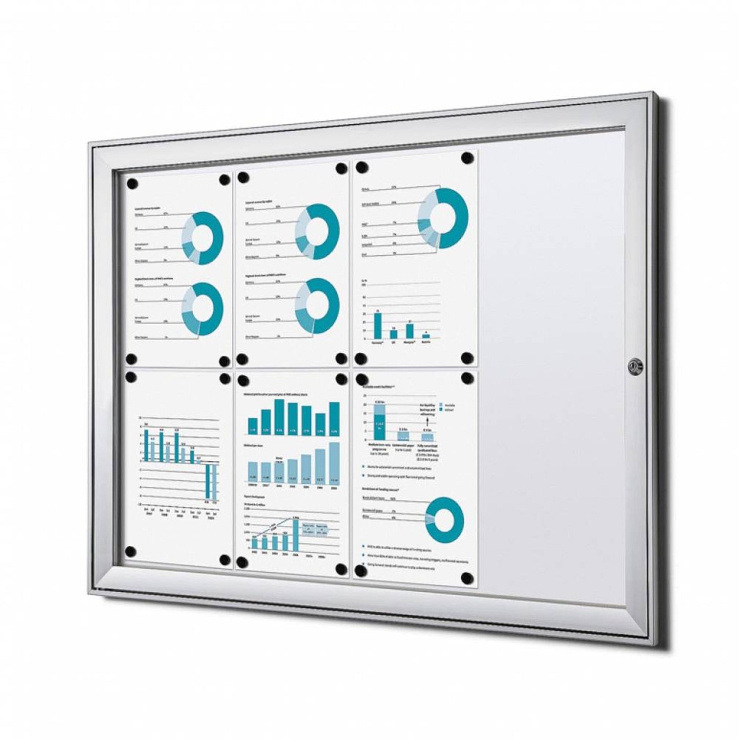 Showdown® Displays Schaukasten Innenbereich, regengeschützter Außenbereich 96,1 x 69,6 x 2,3 cm (B x H x T) 8 x DIN A4 mit Schloss Aluminium silber