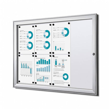 Showdown® Displays Schaukasten Innenbereich, regengeschützter Außenbereich 96,1 x 69,6 x 2,3 cm (B x H x T) 8 x DIN A4 mit Schloss Aluminium silber