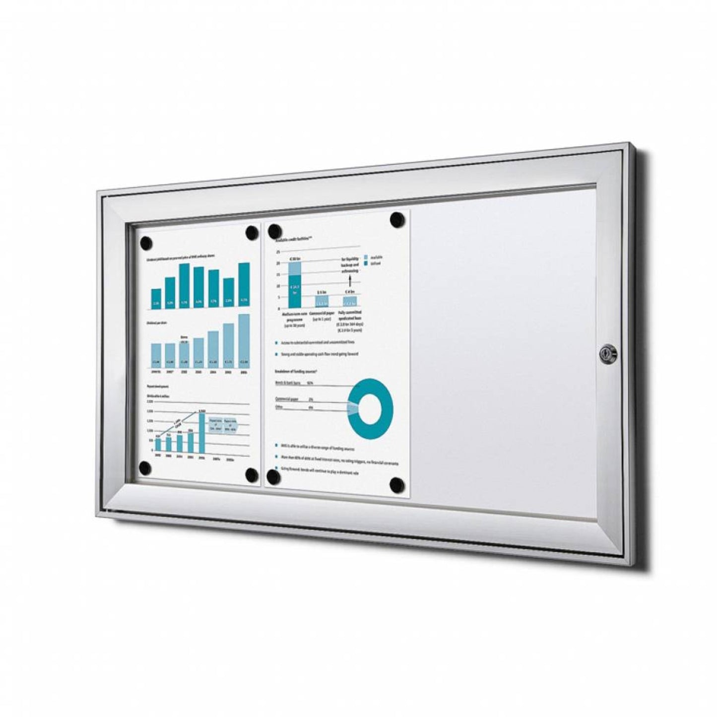 Showdown® Displays Schaukasten Innenbereich, regengeschützter Außenbereich 74,1 x 38,8 x 2,3 cm (B x H x T) 3 x DIN A4 mit Schloss Aluminium silber