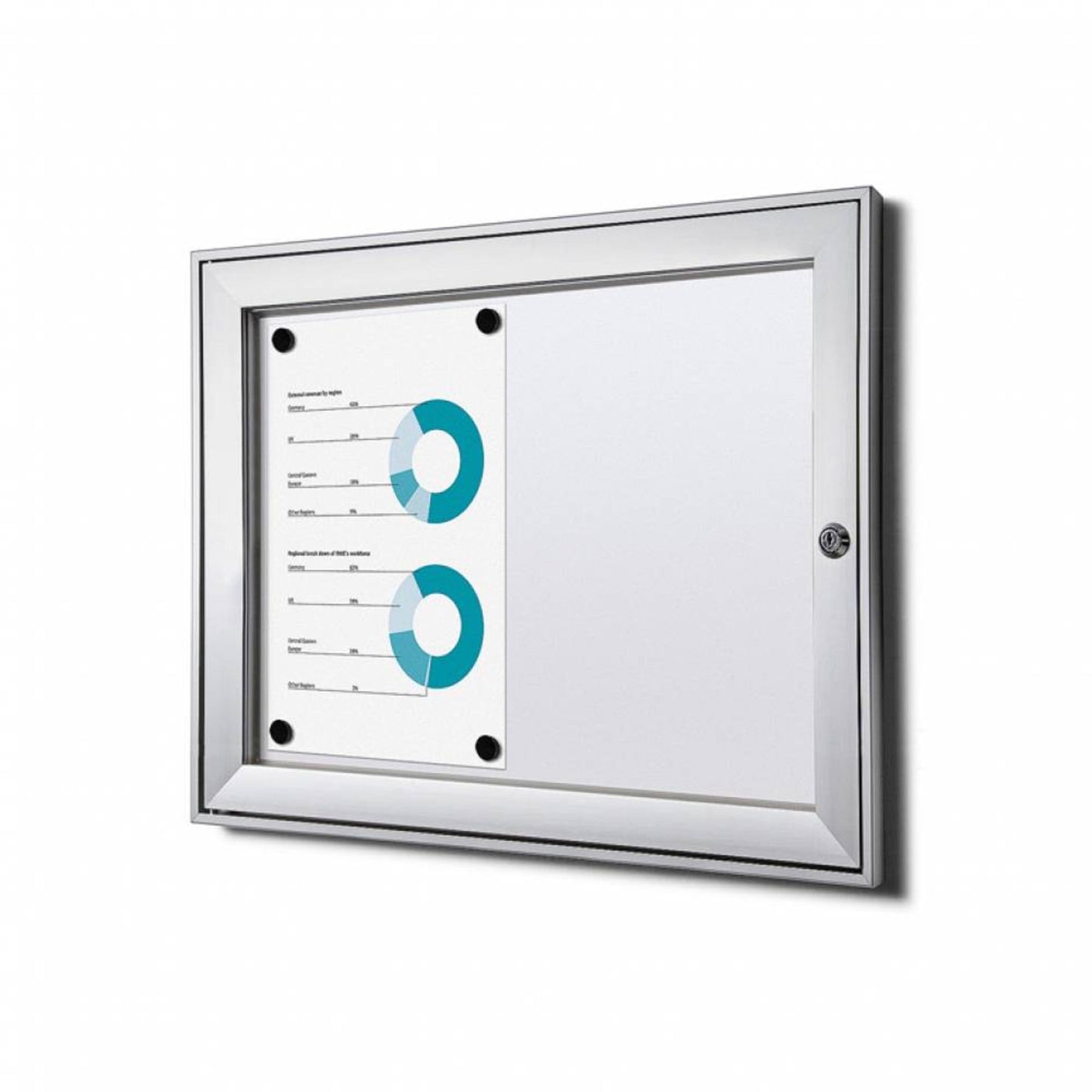 Showdown® Displays Schaukasten Innenbereich, regengeschützter Außenbereich 52,1 x 38,8 x 2,3 cm (B x H x T) 2 x DIN A4 mit Schloss Aluminium silber