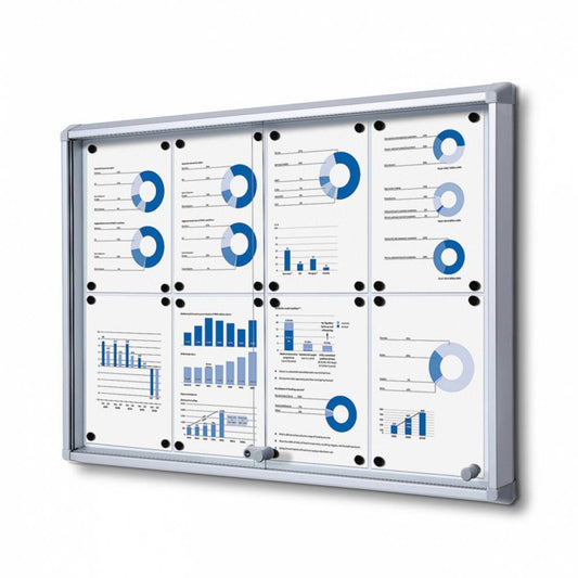 Showdown® Displays Schaukasten Innenbereich 94 x 67,5 x 5,9 cm (B x H x T) 8 x DIN A4 mit Schloss Aluminium silber