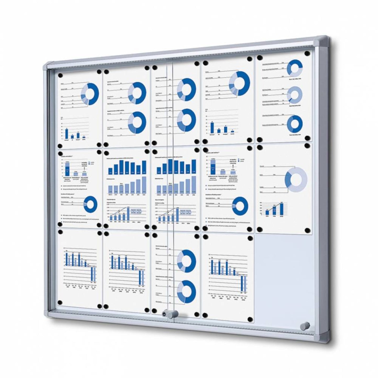 Showdown® Displays Schaukasten Innenbereich 116 x 98,2 x 5,9 cm (B x H x T) 15 x DIN A4 mit Schloss Aluminium silber