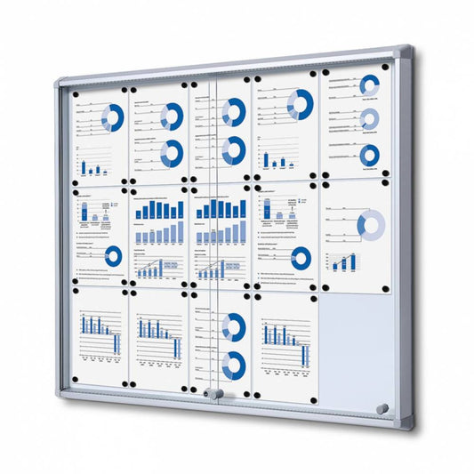Showdown® Displays Schaukasten Innenbereich 116 x 98,2 x 5,9 cm (B x H x T) 15 x DIN A4 mit Schloss Aluminium silber
