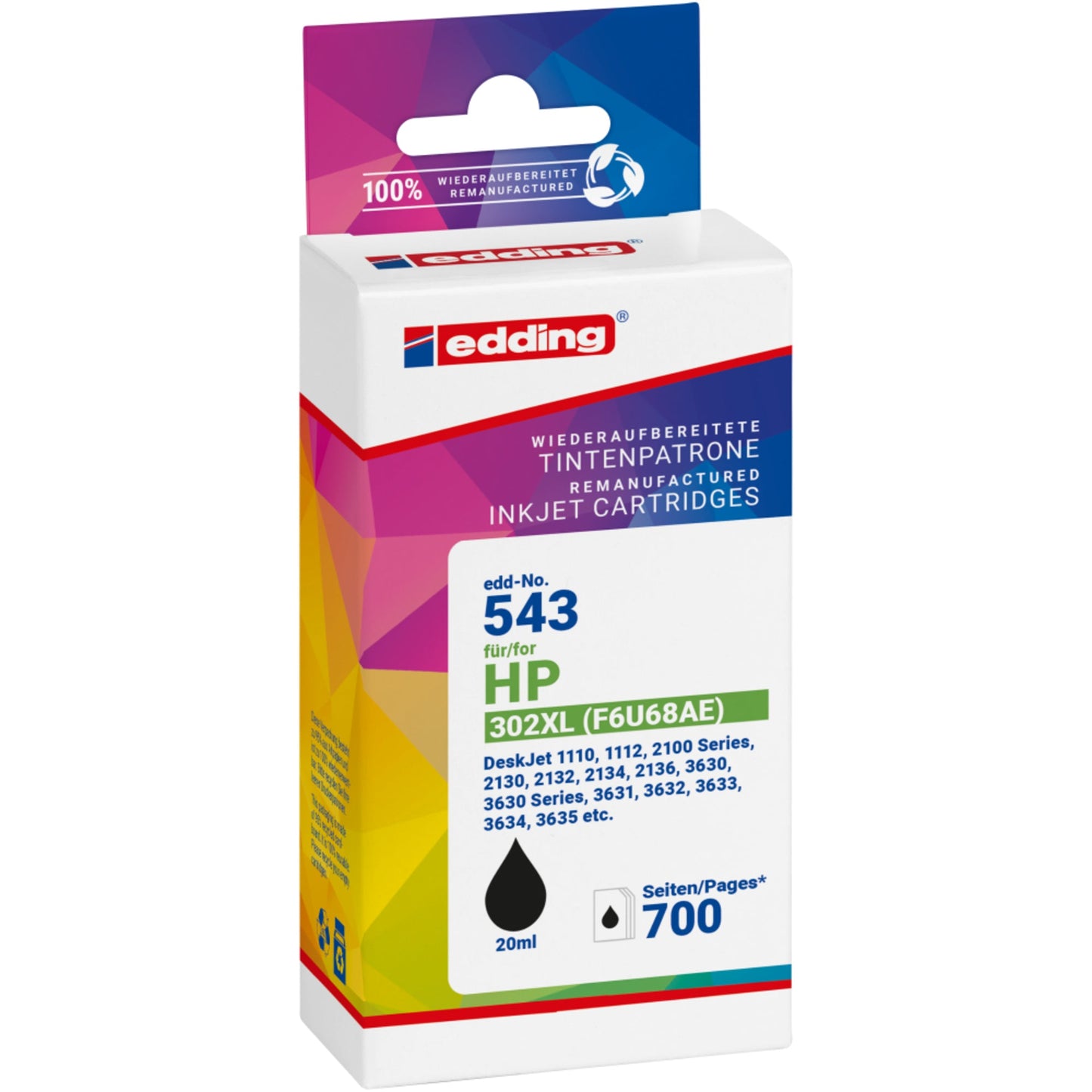 edding Tintenpatrone kein Originalzubehör Kompatibel mit: HP 302XL EDD-543 ca. 590 Seiten schwarz 21ml