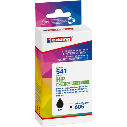 edding Tintenpatrone kein Originalzubehör Kompatibel mit: HP 62XL EDD-541 ca. 765 Seiten schwarz 21ml