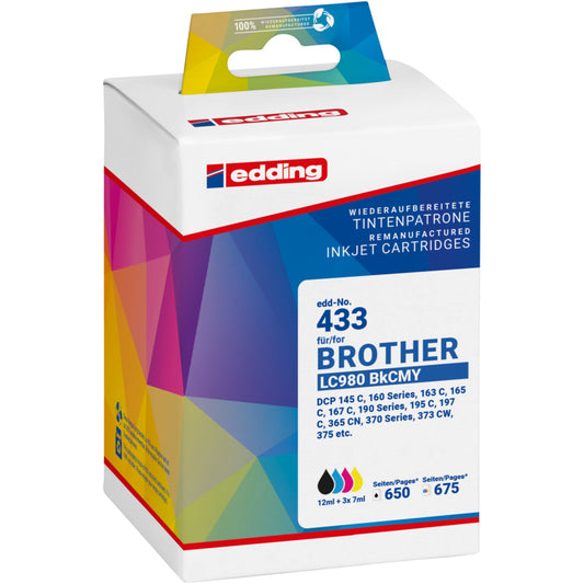 edding Tintenpatrone kein Originalzubehör Kompatibel mit: Brother LC-980 EDD-433 ca. 550 Seiten schwarz, ca. 3 x 865 Seiten farbig schwarz, mehrfarbig 4 St./Pack.