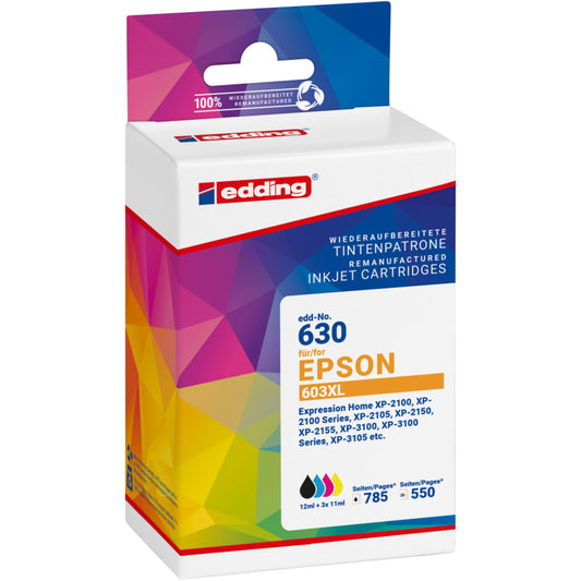 edding Tintenpatrone kein Originalzubehör Kompatibel mit: Epson 603XL ca. 785 Seiten schwarz, ca. 550 Seiten farbig schwarz, mehrfarbig 4 St./Pack.