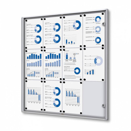 Showdown® Displays Schaukasten Economy Innenbereich 93,1 x 96,3 x 2,6 cm (B x H x T) 12 x DIN A4 mit Schloss Aluminium/Kunststoff silber