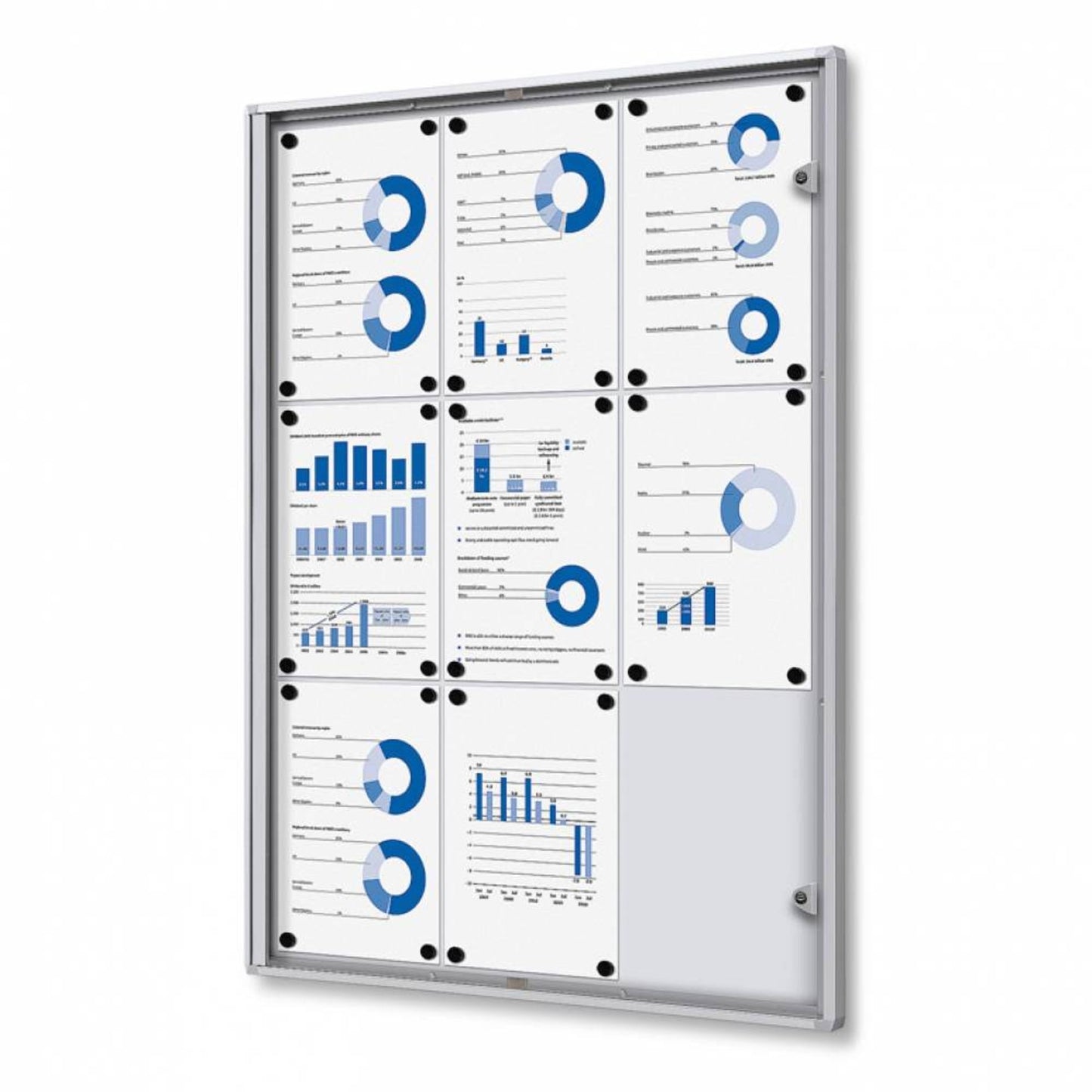 Showdown® Displays Schaukasten Economy Innenbereich 71,1 x 96,3 x 2,6 cm (B x H x T) 9 x DIN A4 mit Schloss Aluminium/Kunststoff silber