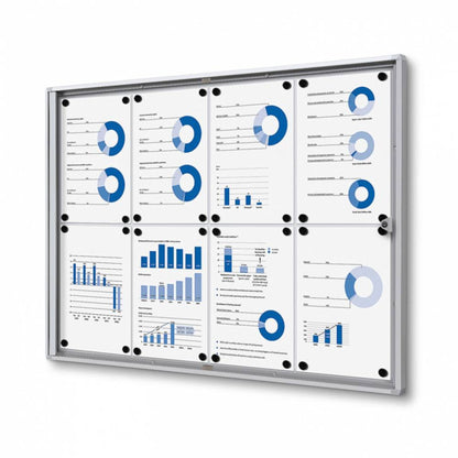 Showdown® Displays Schaukasten Economy Innenbereich 93,1 x 65,5 x 2,6 cm (B x H x T) 8 x DIN A4 mit Schloss Aluminium silber