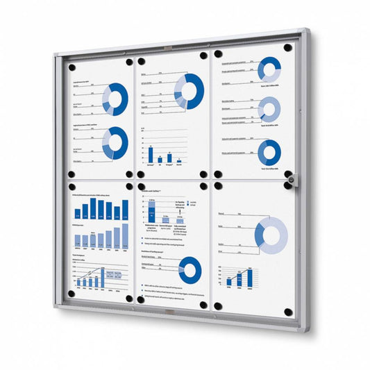 Showdown® Displays Schaukasten Economy Innenbereich 71,1 x 65,5 x 2,6 cm (B x H x T) 6 x DIN A4 mit Schloss Aluminium silber