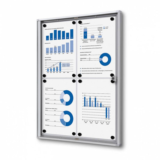 Showdown® Displays Schaukasten Economy Innenbereich 49,1 x 65,5 x 2,6 cm (B x H x T) 4 x DIN A4 mit Schloss Aluminium silber