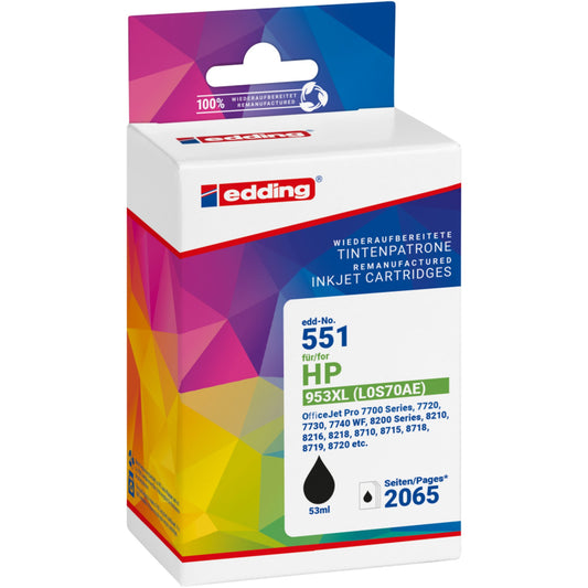 edding Tintenpatrone kein Originalzubehör Kompatibel mit: HP 953XL EDD-551 ca. 2.045 Seiten schwarz 53ml