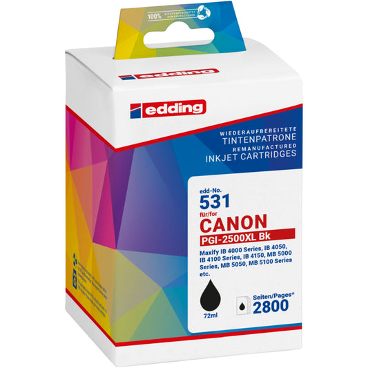 edding Tintenpatrone kein Originalzubehör Kompatibel mit: Canon PGI-2500XL BK EDD-531 schwarz 72ml