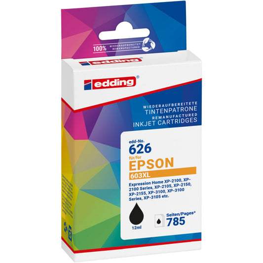 edding Tintenpatrone kein Originalzubehör Kompatibel mit: Epson 603XL ca. 785 Seiten schwarz 12ml