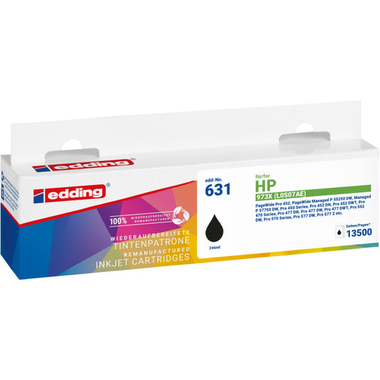 edding Tintenpatrone kein Originalzubehör Kompatibel mit: HP 973X EDD-631 ca. 13.500 Seiten schwarz 246ml
