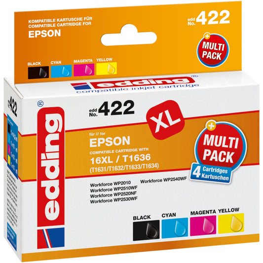 edding Tintenpatrone kein Originalzubehör Kompatibel mit: Epson 16XL EDD-422 ca. 4 x 500 Seiten schwarz, mehrfarbig 4 St./Pack.