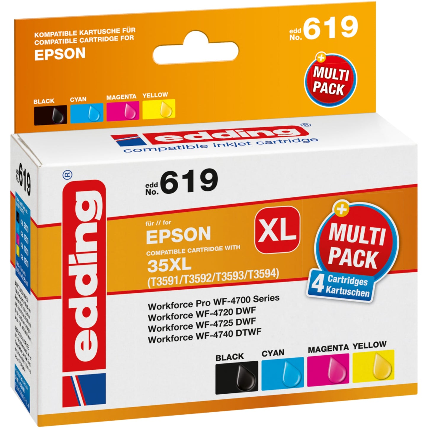 edding Tintenpatrone kein Originalzubehör Kompatibel mit: Epson 35XL EDD-619 ca. 2.600 Seiten schwarz, ca. 3 x 1.900 Seiten farbig schwarz, mehrfarbig 4 St./Pack.