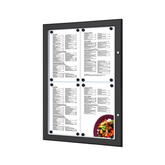 Showdown® Displays Schaukasten Outdoor Innenbereich, Außenbereich 50,5 x 67,9 x 2,2 cm (B x H x T) 4 x DIN A4 mit Schloss Aluminium Schwarz