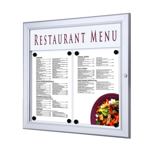 Showdown® Displays Schaukasten Outdoor Außenbereich 50,5 x 47,7 x 3,7 cm (B x H x T) 2 x DIN A4 quer mit Schloss Aluminium silber