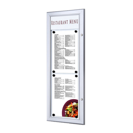 Showdown® Displays Schaukasten Outdoor Außenbereich 29 x 77,9 x 3,7 cm (B x H x T) 2 x DIN A4 mit Schloss Aluminium silber