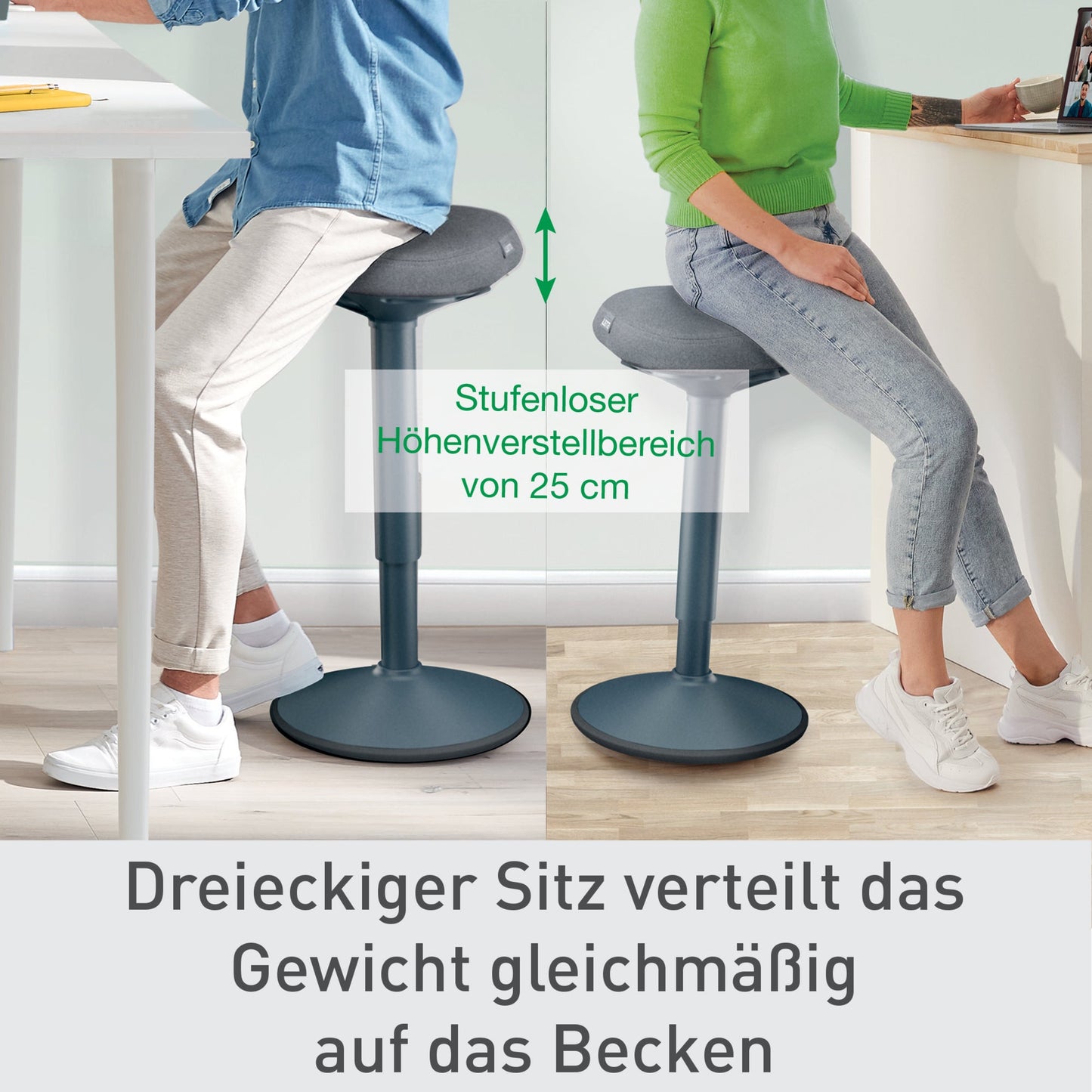 Leitz Sitz-Steh-Hocker Ergo Active 38cm 100 % Post-Consumer-Recycling-Material dunkelgrau