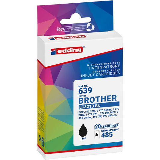 edding Tintenpatrone kein Originalzubehör Kompatibel mit: Brother LC-3213BK EDD-639 ca. 485 Seiten schwarz 13ml