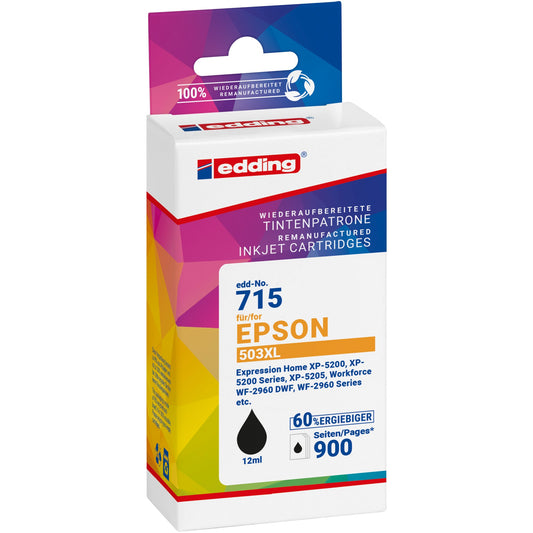 edding Tintenpatrone kein Originalzubehör Kompatibel mit: Epson 503XL EDD-715 ca. 900 Seiten schwarz 12ml