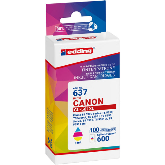 edding Tintenpatrone kein Originalzubehör Kompatibel mit: Canon CL-561XL EDD-637 ca. 600 Seiten mehrfarbig 18ml