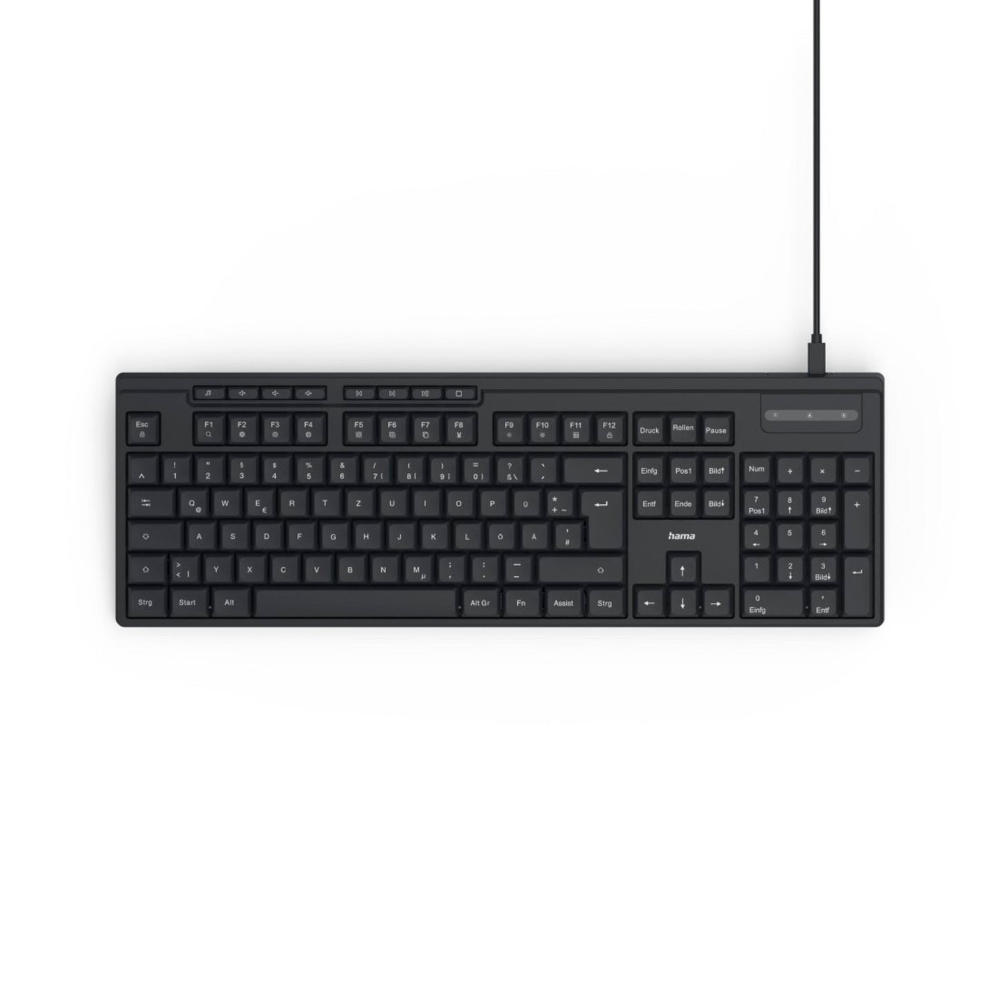 Hama Tastatur CK-200 Windows® 10 USB-A, USB-C inkl. USB-Kabel (USB-A/USB-C), Adapter (USB-C/USB-A), Kabelmanager schwarz