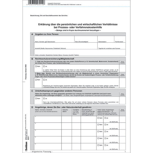 SoldanPlus Prozesskostenhilfeerklärung 5 Bl. 50 St./Pack.