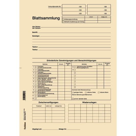 SoldanPlus Blattsammlung 22,5 x 31,5 cm (B x H) 2fach Lochung Tauenkarton chamois 100 St./Pack.