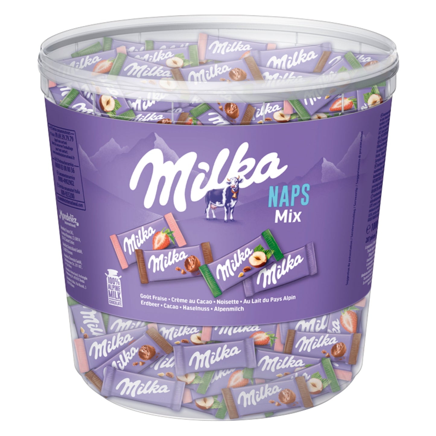 Milka Schokolade NAPS MIX Alpenmilch, Haselnuss, Crème au Cacao, Erdbeere 1.000 g/Pack.