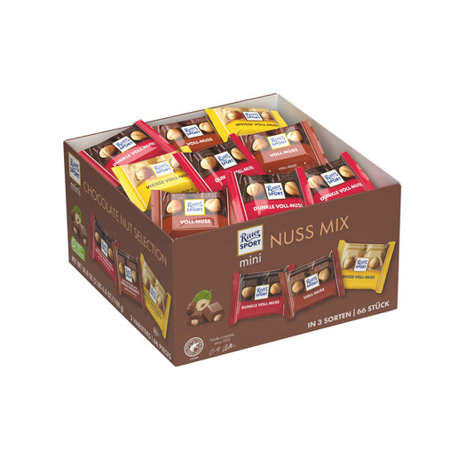 Ritter Sport Schokolade Mini Nuss Mix Dunkle Voll-Nuss, Voll-Nuss, Weiße Voll-Nuss 1.100 g/Pack.