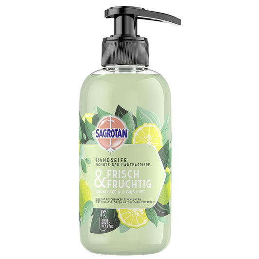 Sagrotan Flüssigseife Frisch & Fruchtig Grüner Tee & Citrus Ausführung des Behälters: Pumpflasche Material des Behälters: Kunststoff 0,3l