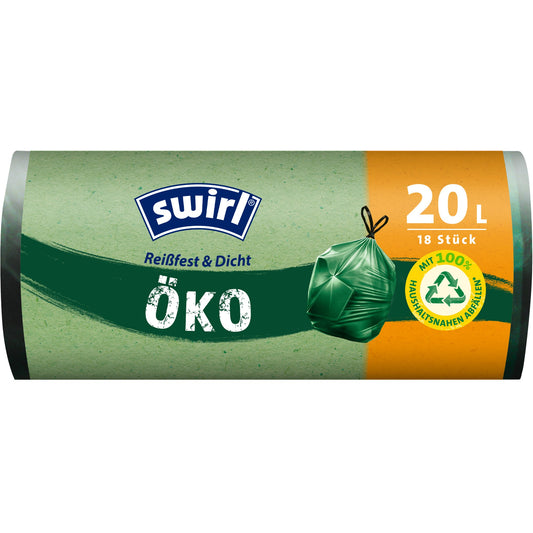 Swirl Müllbeutel Öko 45 x 50 cm (B x H) 20l Plastik, 100 % recycelt grün 18 St./Pack.