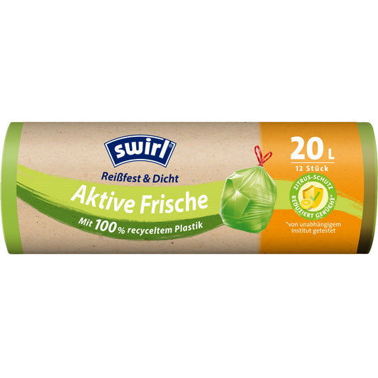 Swirl Müllbeutel Aktive-Frische 45 x 50 cm (B x H) 20l Plastik, 100 % recycelt grün 12 St./Pack.