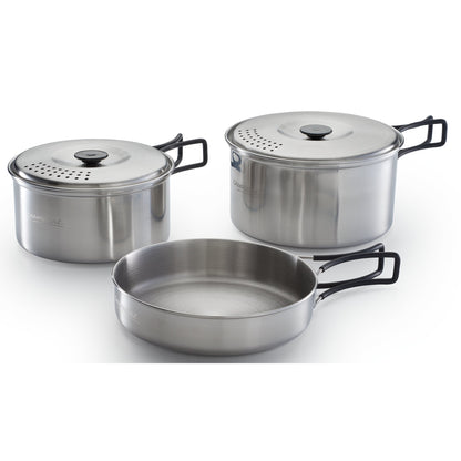 CAMPINGAZ Topfset Topf mit Deckel 18 x 9 cm (Ø x H), Topf mit Deckel 16 x 8 cm (Ø x H), Pfanne 17,5 x 4 cm (Ø x H) Edelstahl silber