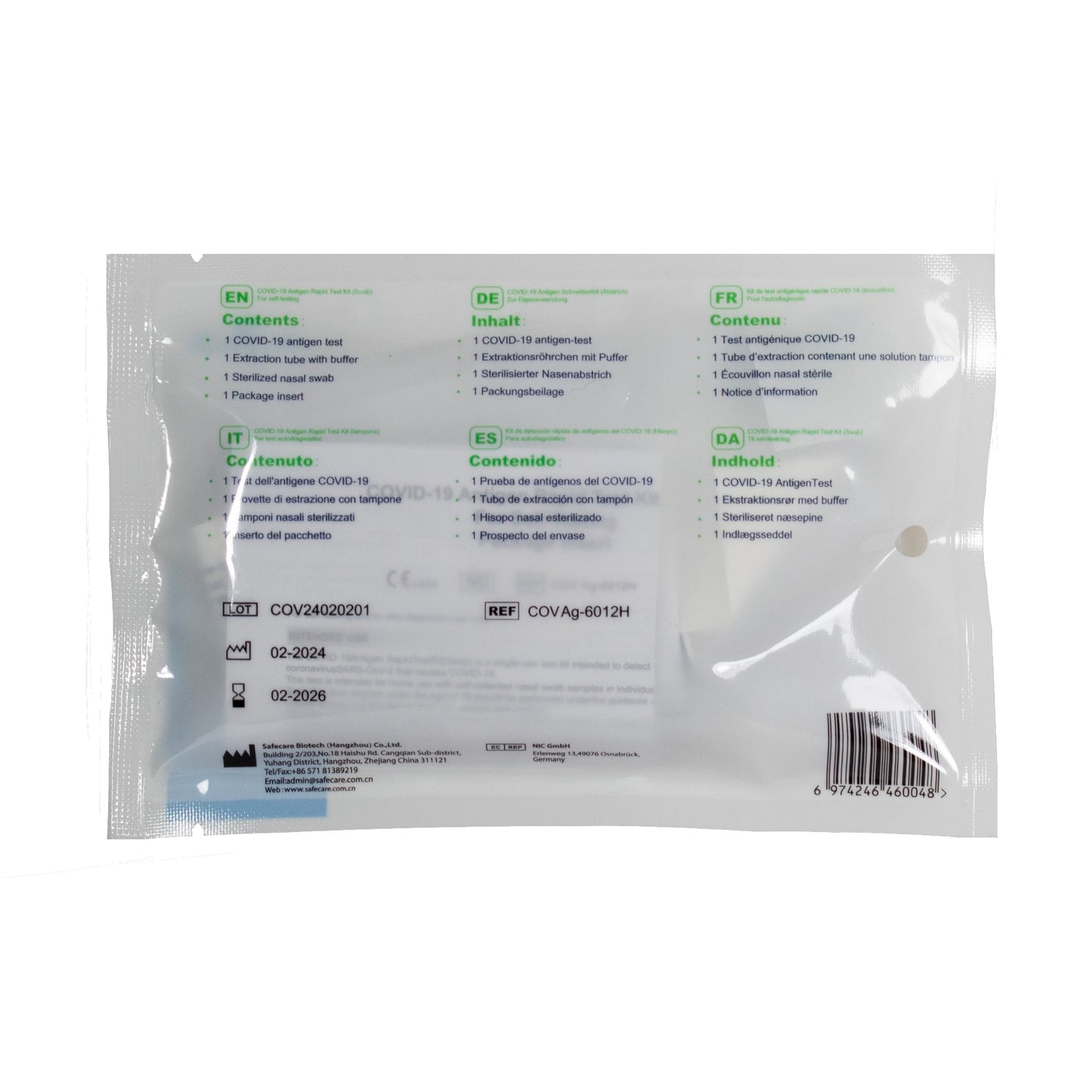 Safecare Corona-Antigen-Schnelltest je 1 x COVID-19 antigen-test, Extraktionsröhrchen mit Puffer, Sterilisierter Nasenabstrich, Packungsbeilage +4 bis +30°C mit Betriebsanleitung