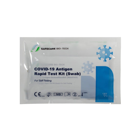 Safecare Corona-Antigen-Schnelltest je 1 x COVID-19 antigen-test, Extraktionsröhrchen mit Puffer, Sterilisierter Nasenabstrich, Packungsbeilage +4 bis +30°C mit Betriebsanleitung